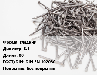Гвоздь гладкий 3.1х80 ГОСТ: DIN EN 102030 без покрытия, в пластиковой обойме, кг цена от 711.18 Тг / кг, где купить, условия доставки в Кызылорде и Кызылординской области